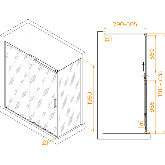Душевое ограждение RGW TO-44 180х80 см 02074488-11 (стекло 8 мм), хром/прозрачное - фото 3