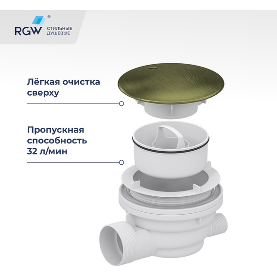 Сифон для душевого поддона RGW Velplex QYD-01 18241101-08, бронза - фото 2