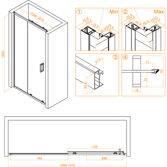 Душевая дверь RGW CL-14 160 см 32091416-11, хром/прозрачное - фото 4