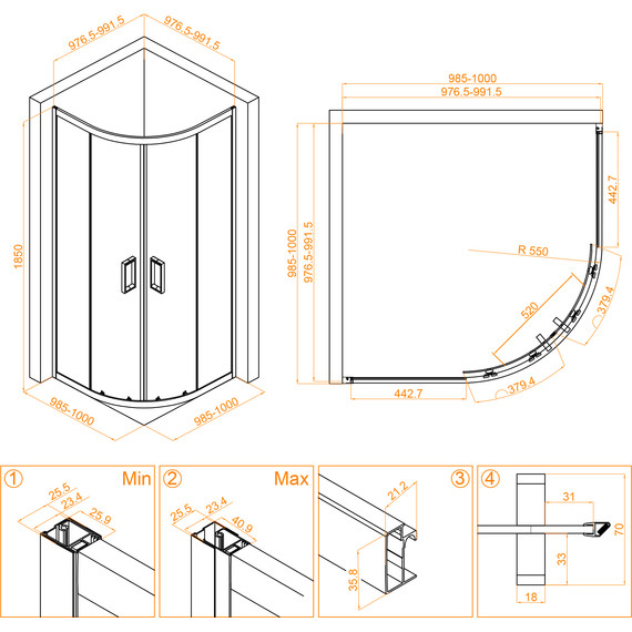 Душевое ограждение RGW CL-54 100х100 см 32095400-11, хром/прозрачное - фото 6