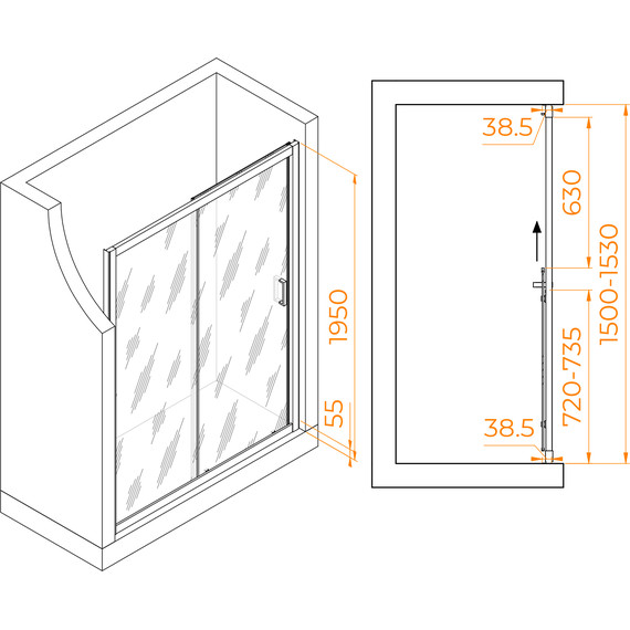 Душевая дверь RGW PA-016 150 см 350801615-11, хром/прозрачное - фото 6