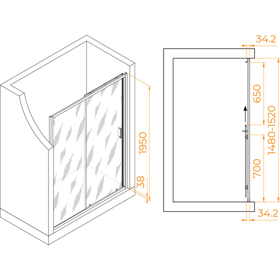 Душевая дверь RGW PA-14G 150 см 41081415-16, золото/прозрачное - фото 2