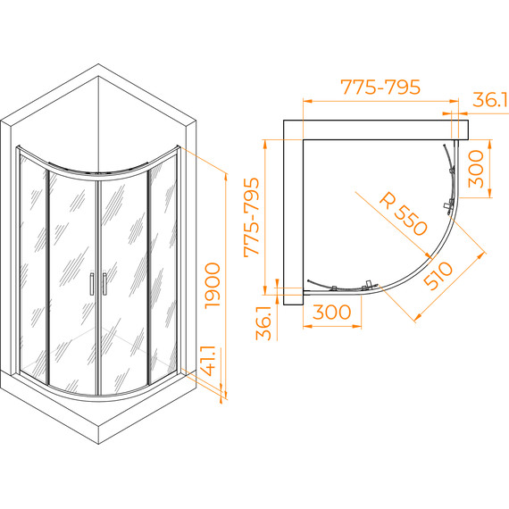Душевое ограждение RGW PA-51 80х80 см 02085188-11, хром/прозрачное - фото 7