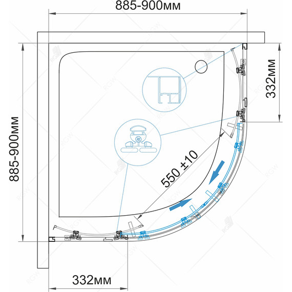 Душевое ограждение RGW CL-53 90х90 см 06095399-11, хром/прозрачное - фото 4