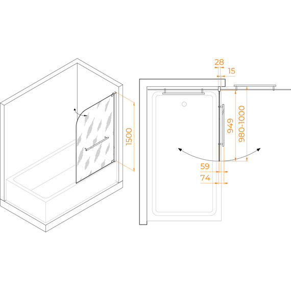 Шторка для ванны RGW SC-02 100 см 03110210-11 (стекло 8 мм), хром/прозрачное - фото 7