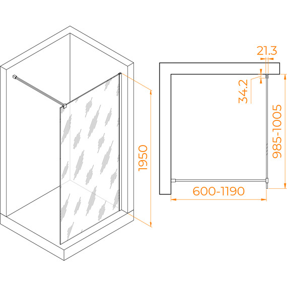 Душевая перегородка RGW WA-001 100x195 см 351000110-11 (стекло 10 мм) с кронштейном в комплекте, хром/прозрачное - фото 3