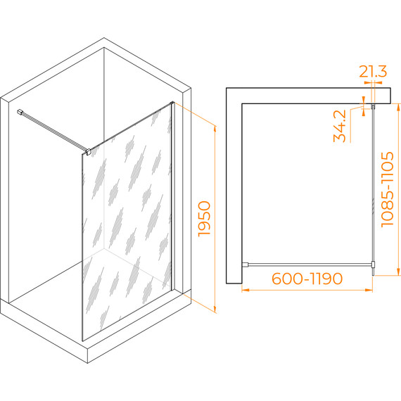 Душевая перегородка RGW WA-001 110x195 см 351000111-11 (стекло 10 мм) с кронштейном в комплекте, хром/прозрачное - фото 3