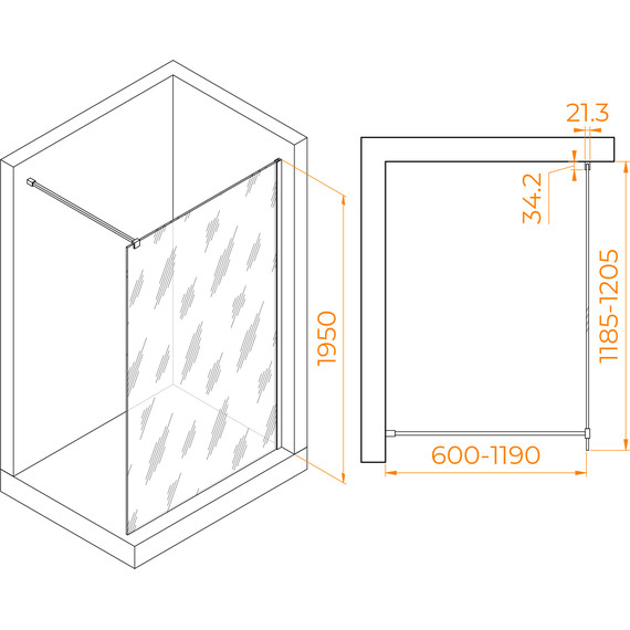Душевая перегородка RGW WA-001 120x195 см 351000112-11 (стекло 10 мм) с кронштейном в комплекте, хром/прозрачное - фото 3