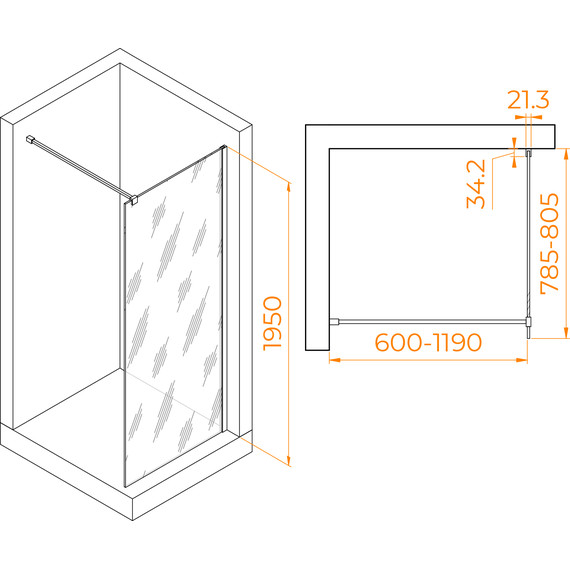 Душевая перегородка RGW WA-001 80x195 см 351000108-11 (стекло 10 мм) с кронштейном в комплекте, хром/прозрачное - фото 3