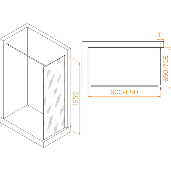 Душевая перегородка RGW WA-002 70x195 см 35100207-11 с кронштейном в комплекте, хром/прозрачное - фото 3