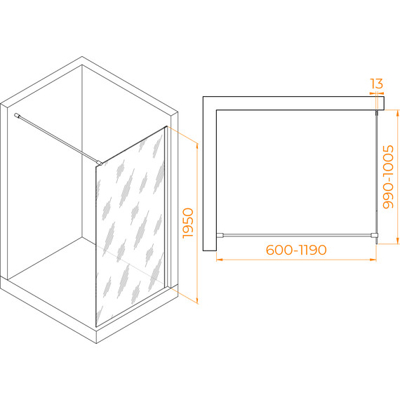 Душевая перегородка RGW WA-010 100x195 см 351001010-11 (стекло 8 мм) с кронштейном в комплекте, хром/прозрачное - фото 3