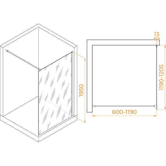 Душевая перегородка RGW WA-010B 120x195 см 351001012-14 (стекло 8 мм) с кронштейном в комплекте, черный/прозрачное - фото 2