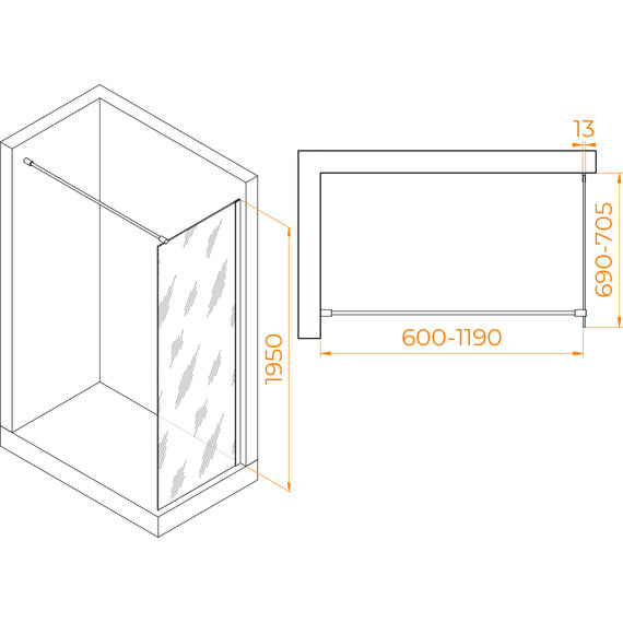 Душевая перегородка RGW WA-010B 70x195 см 351001007-14 (стекло 8 мм) с кронштейном в комплекте, черный/прозрачное - фото 4