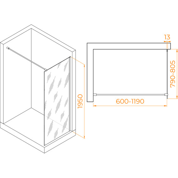 Душевая перегородка RGW WA-010B 80x195 см 351001008-14 (стекло 8 мм) с кронштейном в комплекте, черный/прозрачное - фото 4
