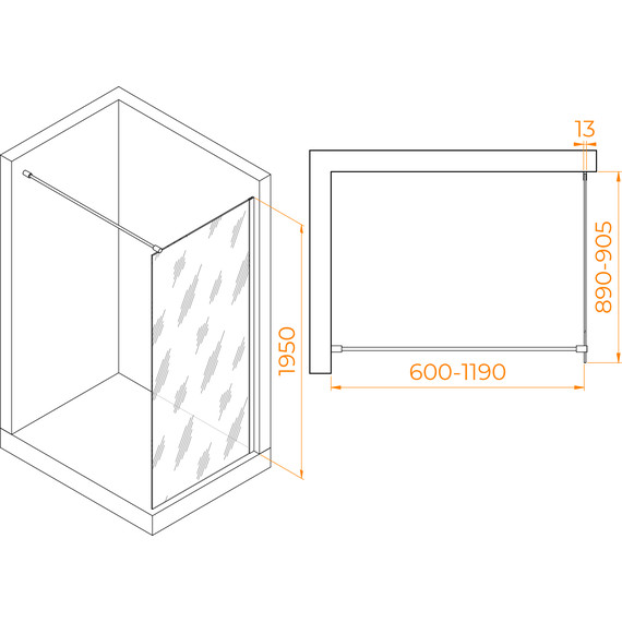 Душевая перегородка RGW WA-010B 90x195 см 351001009-14 (стекло 8 мм) с кронштейном в комплекте, черный/прозрачное - фото 4