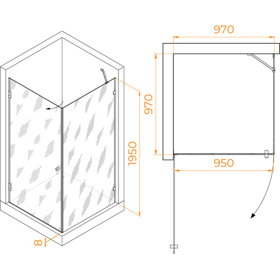 Душевое ограждение RGW HO-034 100x100 см 35063400-11 (стекло 8 мм) хром/прозрачное - фото 4