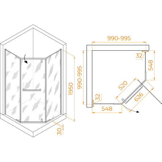 Душевое ограждение RGW HO-081 100x100 см 350608100-11 (стекло 8 мм) хром/прозрачное - фото 2