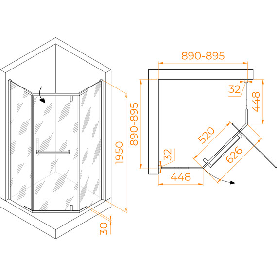 Душевое ограждение RGW HO-081 90x90 см 350608199-21 (стекло 8 мм) хром/матовое - фото 3