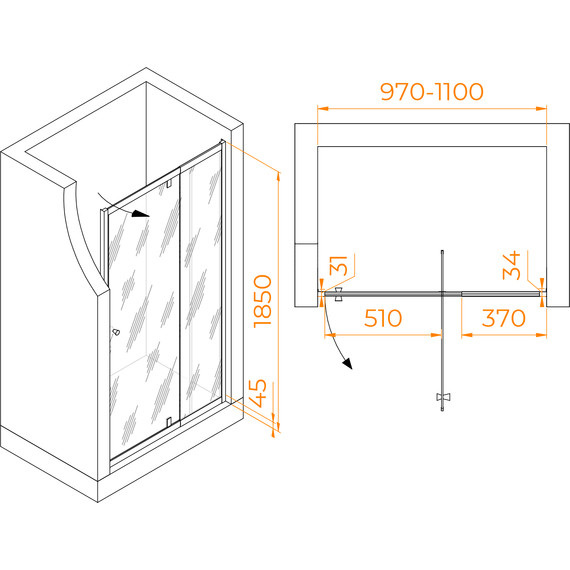 Душевая дверь RGW PA-02B NEW 100 см 41080200-14, чёрный/прозрачное - фото 3