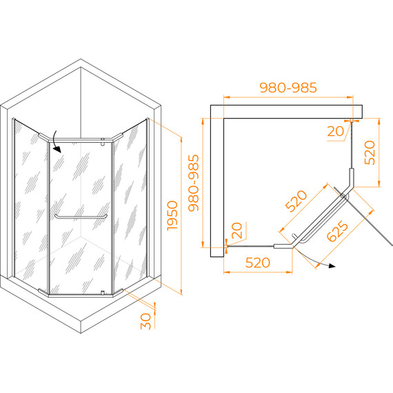 Душевое ограждение RGW PA-081B 100x100 см 35088100-14, чёрный/прозрачное - фото 3