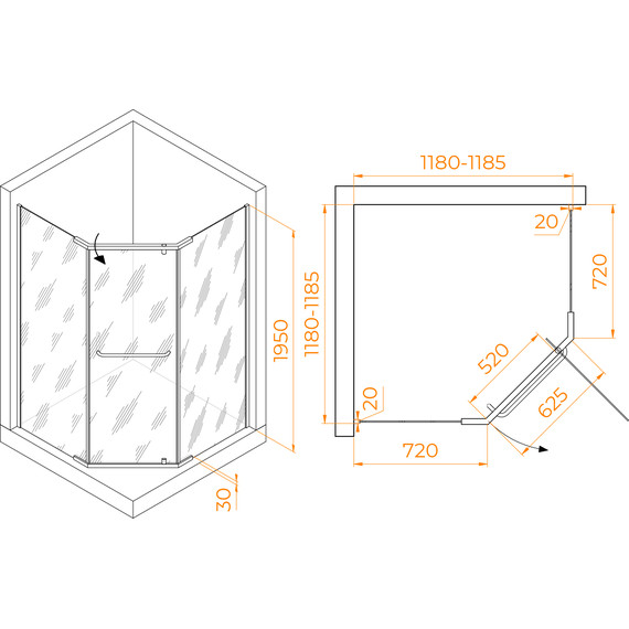Душевое ограждение RGW PA-081B 120x120 см 35088122-14, чёрный/прозрачное - фото 3