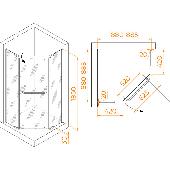 Душевое ограждение RGW PA-081B 90x90 см 35088199-14, чёрный/прозрачное - фото 3