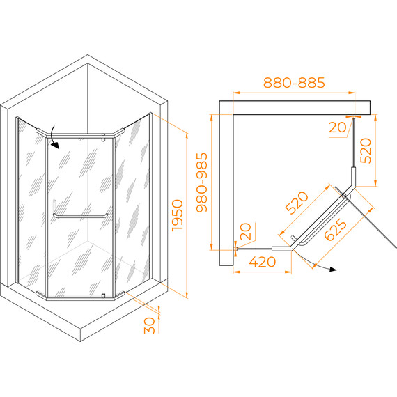 Душевое ограждение RGW PA-091 90x100 см 35089190-11, хром/прозрачное - фото 4