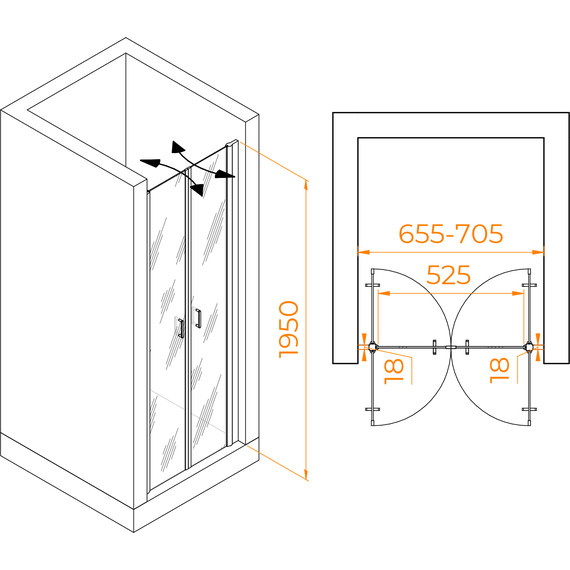Душевая дверь RGW PA-104B 70 см 060810407-14, чёрный/прозрачное - фото 6