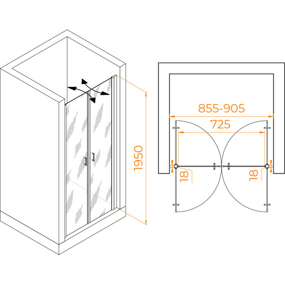 Душевая дверь RGW PA-104B 90 см 060810409-14, чёрный/прозрачное - фото 6