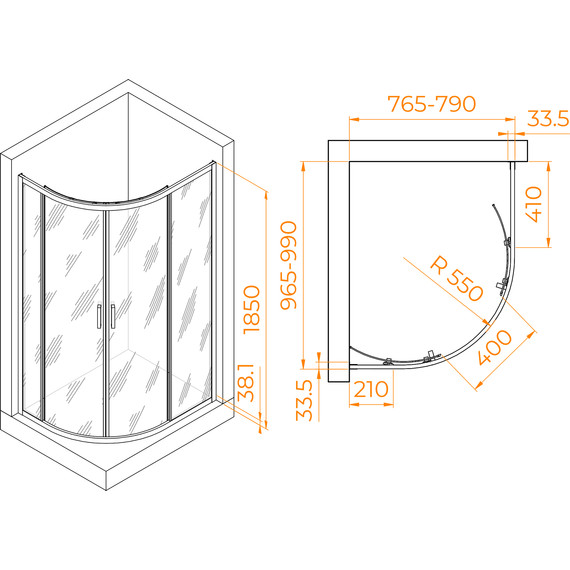 Душевое ограждение RGW PA-61 100x80 см 41086180-11, хром/прозрачное - фото 3