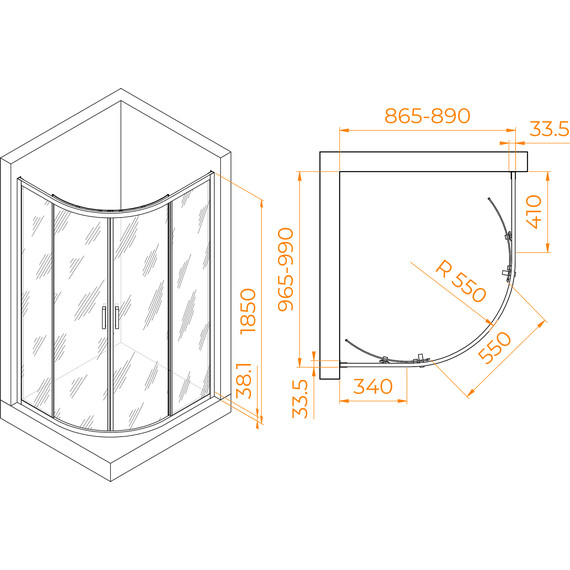 Душевое ограждение RGW PA-61 100x90 см 41086190-11, хром/прозрачное - фото 3