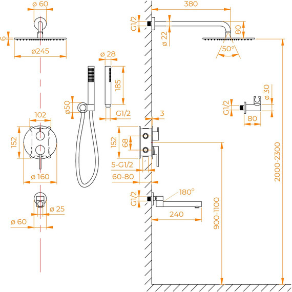 Душевая система для ванны RGW SP-55B 51140855-04, черный матовый - фото 7