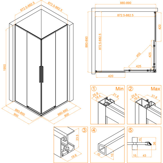 Душевое ограждение RGW SV-31G 90x90 см 32323199-16, золото/прозрачное - фото 4