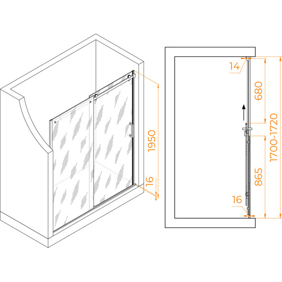 Душевая дверь RGW TO-14B 170 см 02071417-14 (стекло 8 мм), черный/прозрачное - фото 3