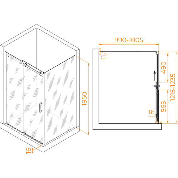 Душевое ограждение RGW TO-44-1B 120x100 см 020744120-14 (стекло 8 мм) чёрный/прозрачное - фото 3