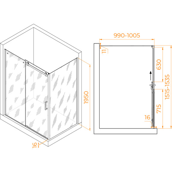 Душевое ограждение RGW TO-44-1B 150x100 см 020744150-14 (стекло 8 мм) чёрный/прозрачное - фото 3