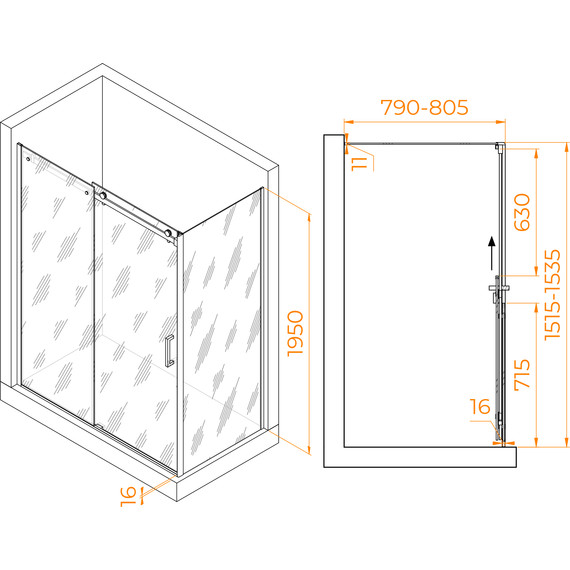 Душевое ограждение RGW TO-44-1B 150x80 см 020744158-14 (стекло 8 мм) чёрный/прозрачное - фото 3