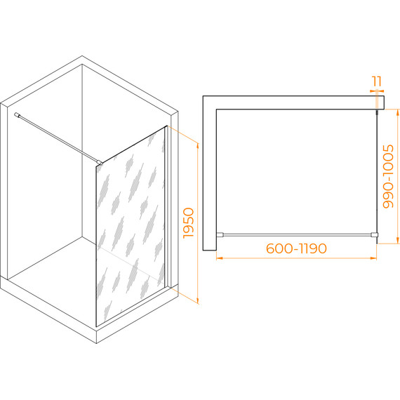 Душевая перегородка RGW WA-002B 100x195 см 35100210-14 с кронштейном в комплекте, черный/прозрачное - фото 5