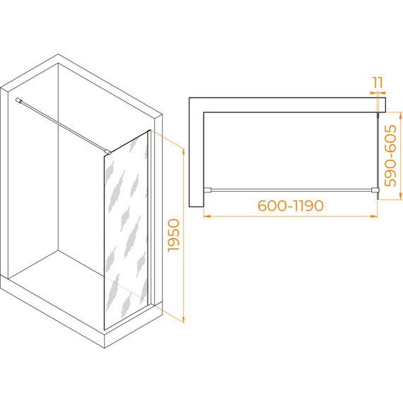 Душевая перегородка RGW WA-002B 60x195 см 35100206-14 с кронштейном в комплекте, черный/прозрачное - фото 5