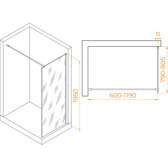 Душевая перегородка RGW WA-002B 80x195 см 35100208-14 с кронштейном в комплекте, черный/прозрачное - фото 5