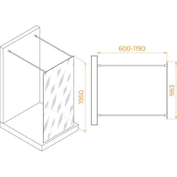 Душевая перегородка RGW WA-016 100x195 см 35101610-11 (стекло 8 мм) с кронштейнами, хром/прозрачное - фото 7