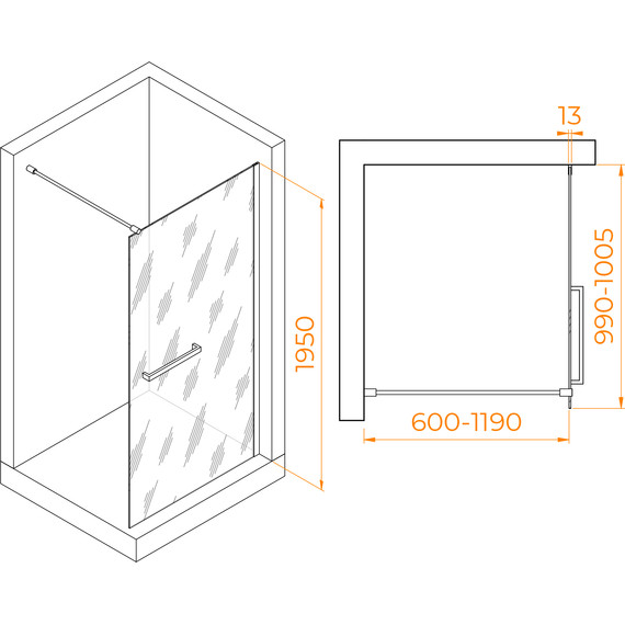 Душевая перегородка RGW WA-040 100x195 см 35104010-11 (стекло 8 мм) с кронштейном в комплекте, хром/прозрачное - фото 3