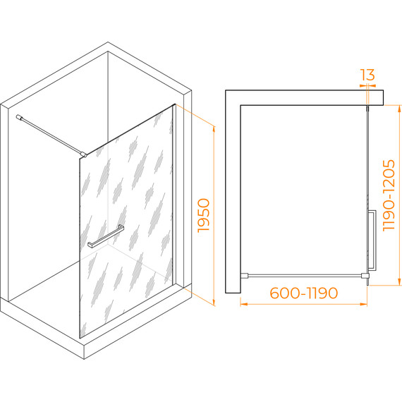 Душевая перегородка RGW WA-040 120x195 см 35104012-11 (стекло 8 мм) с кронштейном в комплекте, хром/прозрачное - фото 3