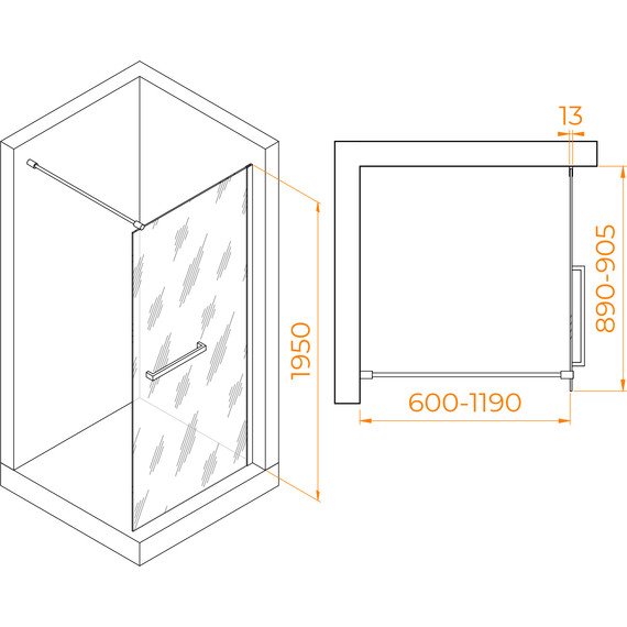 Душевая перегородка RGW WA-041B 90x195 см 35104009-14 (стекло 8 мм) с кронштейном в комплекте, черный/прозрачное - фото 4