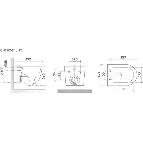 Унитаз подвесной безободковый Ceramicanova Uno CN11001TMB (система смыва Торнадо) с крышкой микролифт, чёрный матовый, Цвет производителя: чёрный матовый - фото 10