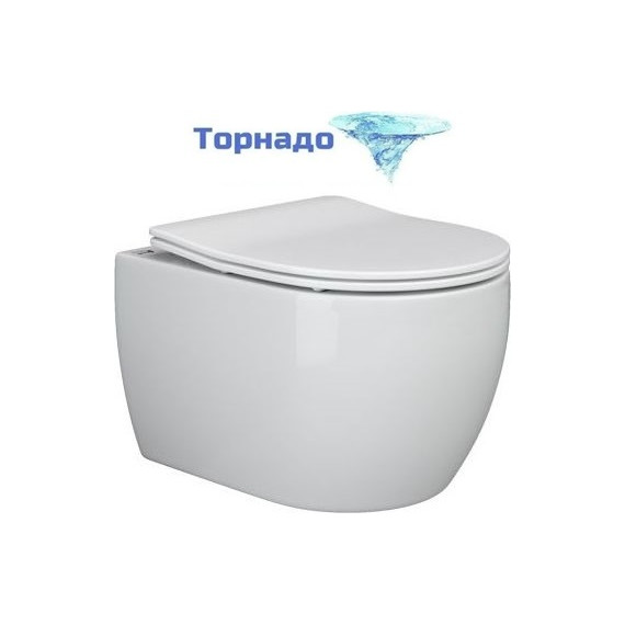 Унитаз подвесной безободковый Ceramicanova Play Rimless CN3001 (система смыва Торнадо) с крышкой микролифт, Цвет производителя: белый - фото 
