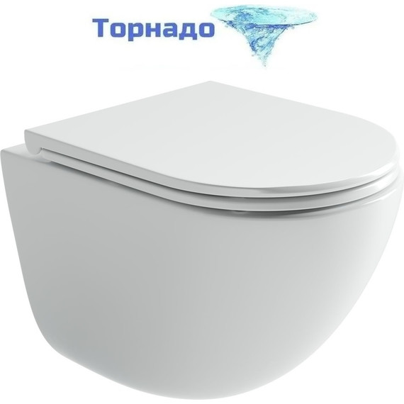 Унитаз подвесной безободковый Ceramicanova Vogue CN4008T (система смыва Торнадо) с крышкой микролифт, Цвет производителя: белый - фото 
