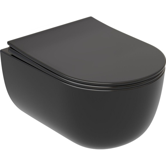 Унитаз подвесной безободковый Ceramicanova Modena Rimless CN6063MB с крышкой микролифт, чёрный матовый, Цвет производителя: чёрный матовый - фото 