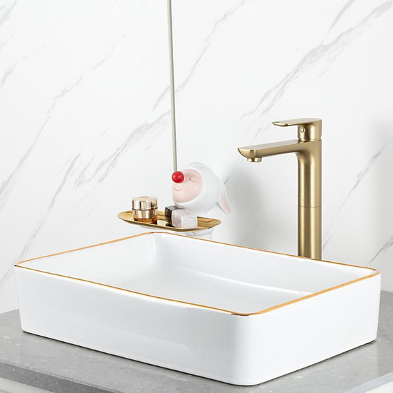 Смеситель для раковины высокий Gappo G48-3 G1048-32, золото сатин, Цвет производителя: золото сатин - фото 4