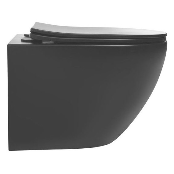 Унитаз подвесной безободковый Abber Bequem AC1100TMB с крышкой микролифт, чёрный матовый (система смыва Торнадо), Цвет производителя: чёрный матовый - фото 3